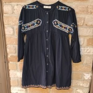 Embroidered Navy Tunic Top